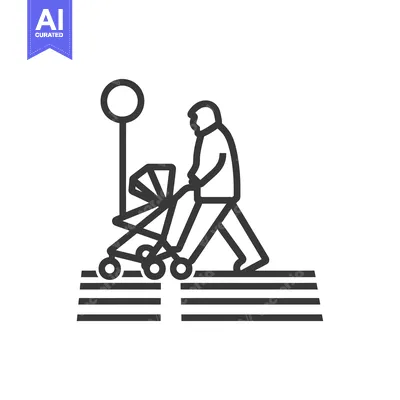 Aset desain premium: Person pushing a stroller across a crosswalk