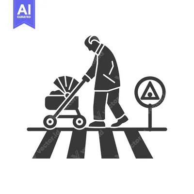 Aset premium populer: Person pushing a stroller across a crosswalk with a warning sign