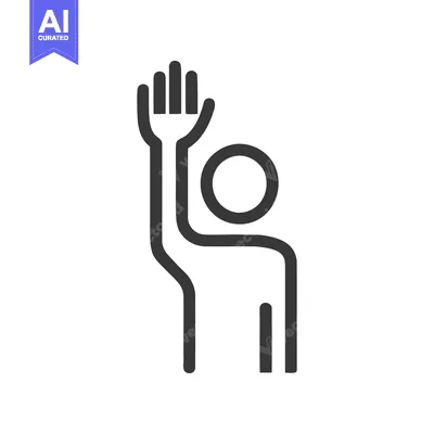 Aset desain premium: Minimalist Icon: Person Raising Hand, Simple Graphic Symbol, Dark Gray