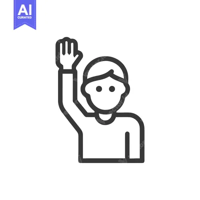 Aset desain premium: Raised Hand Icon: Simple Graphic of Person Volunteering or Asking Ques