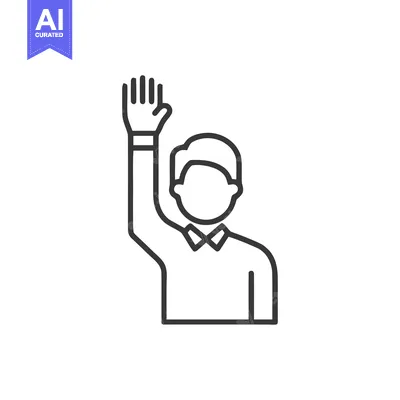 Minimalist Icon: Man Raising Hand, Voting or Volunteering Concept, Lin
