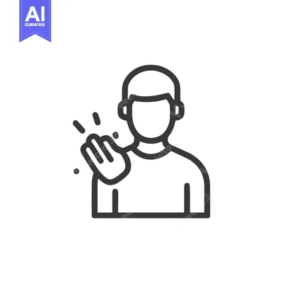 Minimalist Icon of Person Waving Hand with Sparkles, Isolated on White