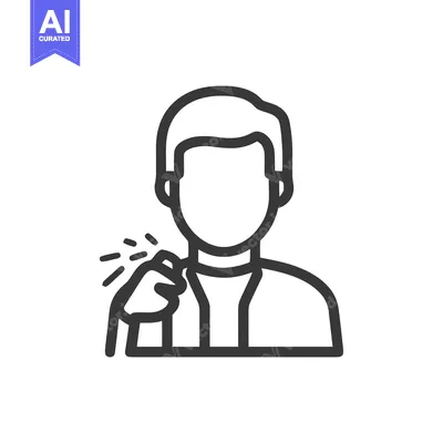 Man Spraying Throat: Simple Line Art Icon for Health and Hygiene
