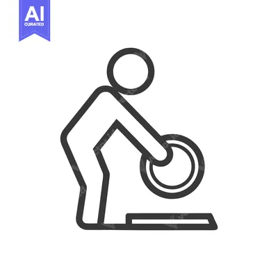 Aset desain premium: Minimalist Icon of Person Bending Over to Place Wheel on Scale