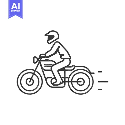 Aset desain premium: Person Riding a Motorcycle in Motion, Line Art