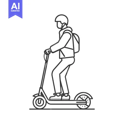 Aset desain premium: Person riding an electric scooter with a backpack