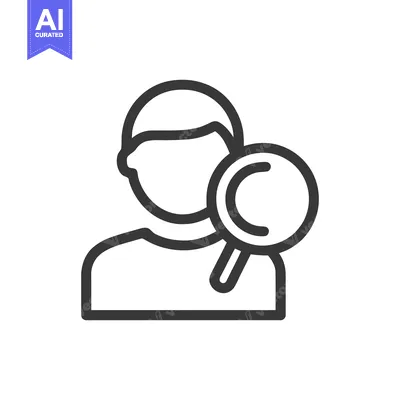 Aset desain premium: User Search Icon: Person with Magnifying Glass, Line Art Style