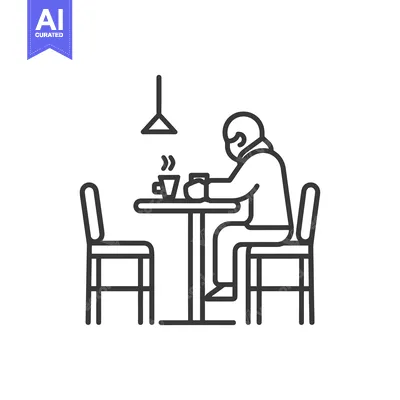 Aset premium populer: Person sitting alone at a table with a steaming cup of coffee