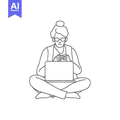 Aset desain premium: Person Sitting Cross-Legged with a Laptop