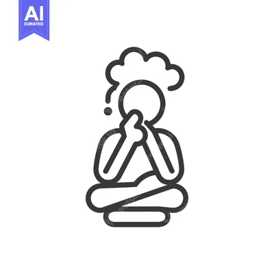 Aset desain premium: Person Sitting in a Meditation Pose With a Question Mark Cloud Above T