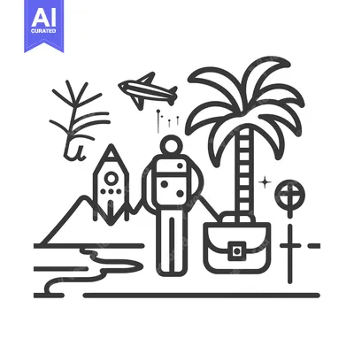 Aset premium populer: Person Standing Between a Rocket, Palm Tree, and Suitcase with Airplan