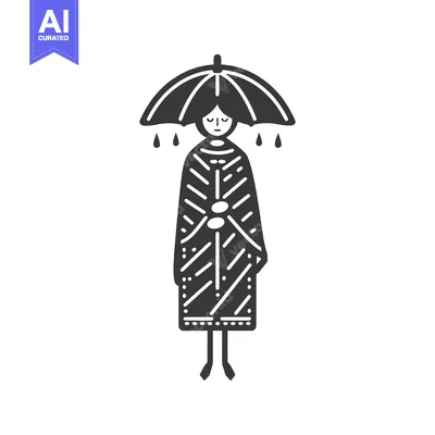 Aset desain premium: Person Standing Under Umbrella in the Rain