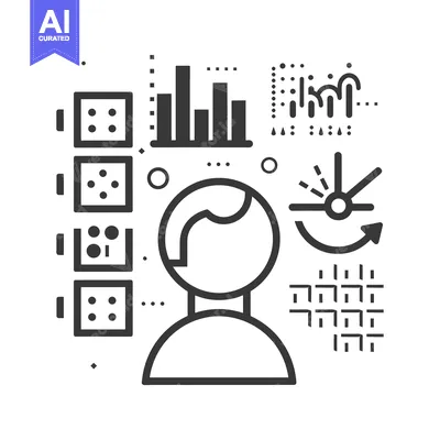 Person Surrounded by Data and Analytics Symbols