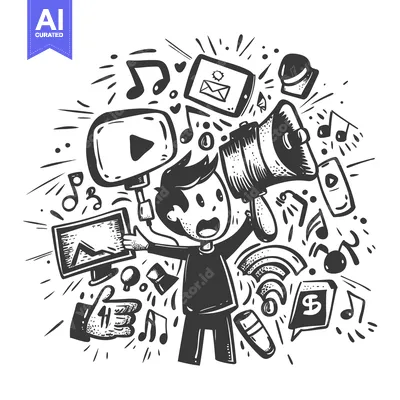Aset desain premium: Person Surrounded by Social Media and Digital Icons