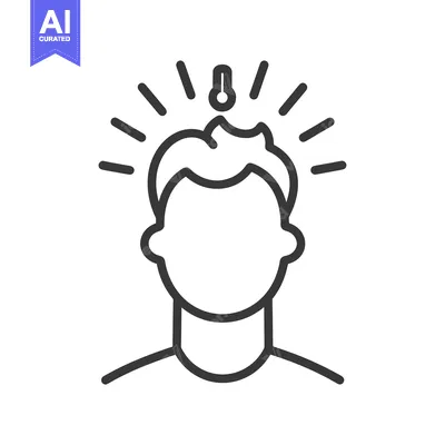 Aset desain premium: Person with a Thermometer on Their Head, Indicating a Fever