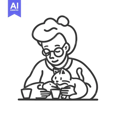 Aset premium populer: Person with Glasses Holding a Cat and a Cup