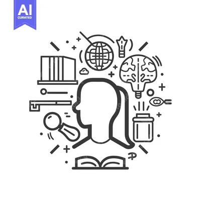 Premium design asset: Person with Head Filled with Ideas and Surrounding Objects