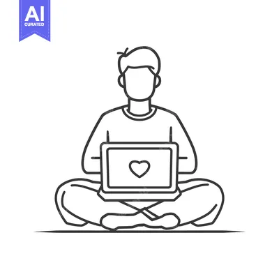 Premium design asset: Person with Laptop Sitting in a Relaxed Position with a Heart Icon on