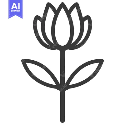 Premium design asset: A black line drawing of a stylized open flower