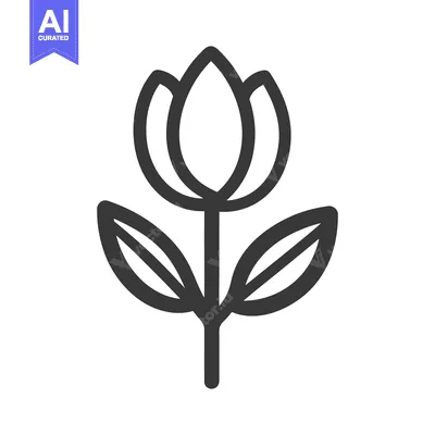 Aset desain premium: A simple black line drawing depicts a floral plant bloom