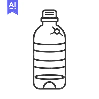 Aset desain premium: A single black and white illustration of a plastic water bottle