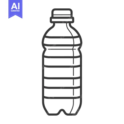 Aset premium populer: A simple black and white illustration of a plastic beverage bottle