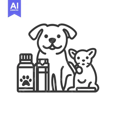 Aset premium populer: Cartoon drawing of a dog cat and medicine bottles