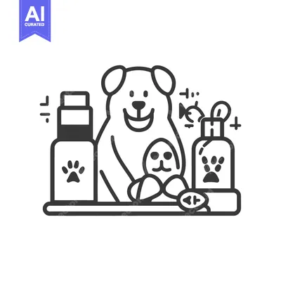 A graphic illustration depicting dog care with grooming supplies displ