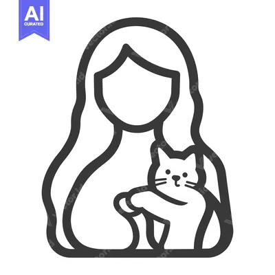 Aset premium populer: An Illustrated Woman Lovingly Holding a Domestic Feline Pet