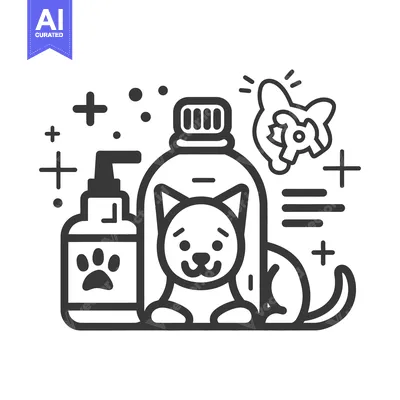 Aset premium populer: Simple line art illustration of pet grooming and care supplies