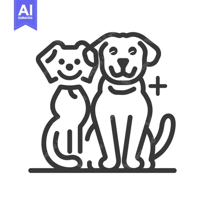 Aset desain premium: Two sitting smiling dogs with a medical plus sign beside them
