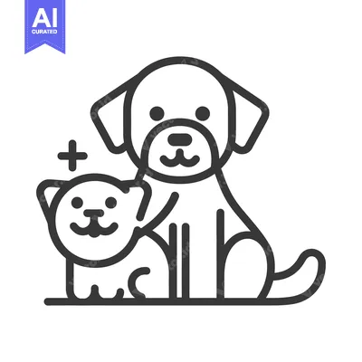 Premium design asset: A simple black and white line drawing of a dog and cat