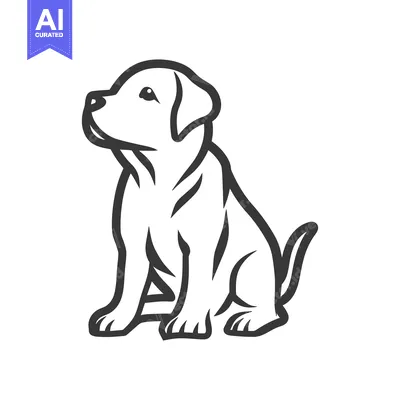 Aset premium populer: A sitting dog drawing in simple black and white style