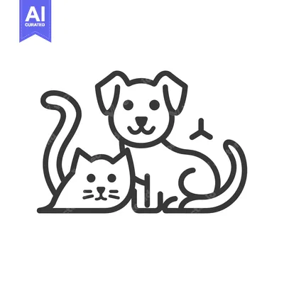 Aset desain premium: Simple line art illustration of a cat and a dog together