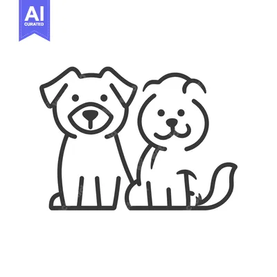 Premium design asset: Two adorable stylized dogs are sitting together looking forward