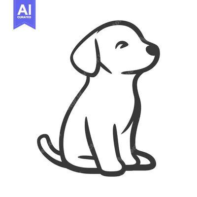 Premium design asset: Simple drawing of a small puppy sitting peacefully quietly