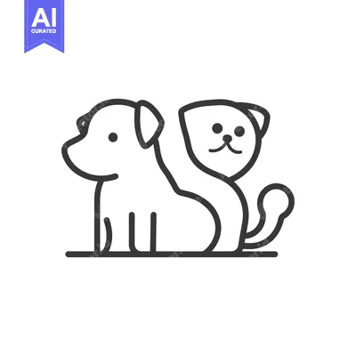 Aset desain premium: A simple black line drawing of a dog and a cat