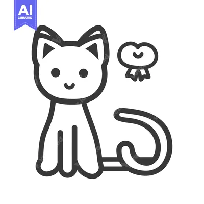 Aset premium populer: A cute cartoon cat sitting next to a simple award badge