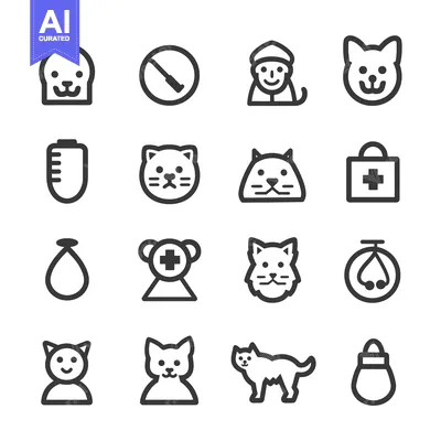 Pet Shop Icon Set with Various Animals and Supplies