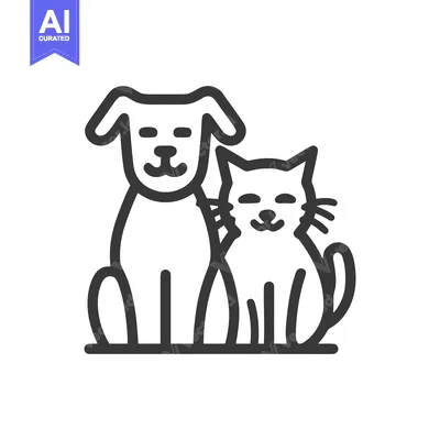 Aset premium populer: Minimalist Line Art: Dog and Cat Companionship, Pet Icon Design