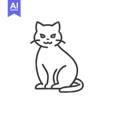 Aset desain premium: Minimalist Cat Icon: Simple Line Art of a Seated Feline