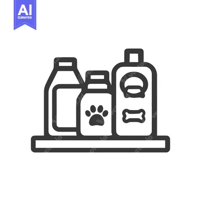 Popular premium asset: Pet Care Products Outline Icon: Shampoo, Food, and Treats on Shelf
