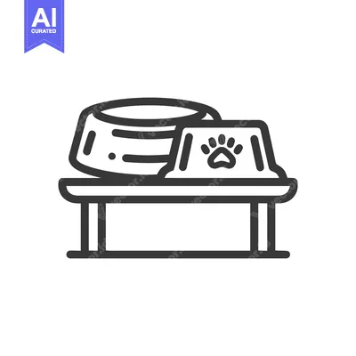 Aset desain premium: Minimalist Pet Feeding Station Icon with Paw Print Detail