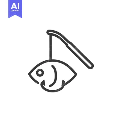 Aset premium populer: Minimalist Fishing Icon: Line Art of Fish on Hook and Rod