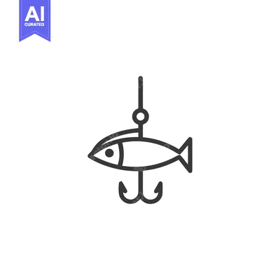 Aset desain premium: Minimalist Fish Hook Icon: Fishing Concept, Line Art Design