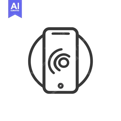 Aset desain premium: Minimalist Smartphone Icon with Circular Signal Waves and Outline Desi