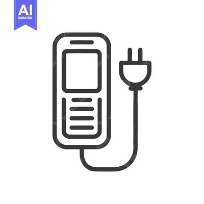 Aset desain premium: Retro Mobile Phone Charging: Simple Line Icon on White Background