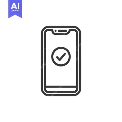 Aset desain premium: Smartphone with Checkmark: Modern Approval Icon, Outline Style