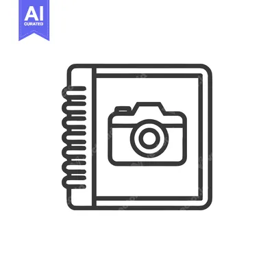 Photo Album Icon: Camera Symbol in a Ring-Bound Book, Line Art