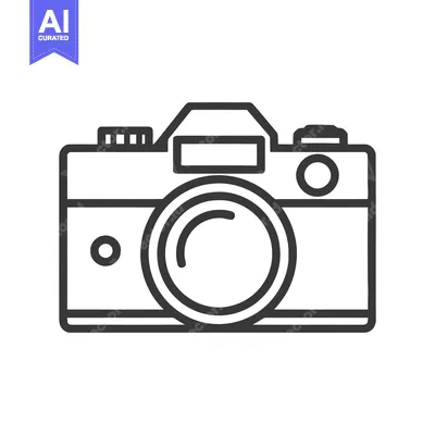 Aset desain premium: Minimalist Camera Icon: Bold Outline, Photography Concept, White Backg